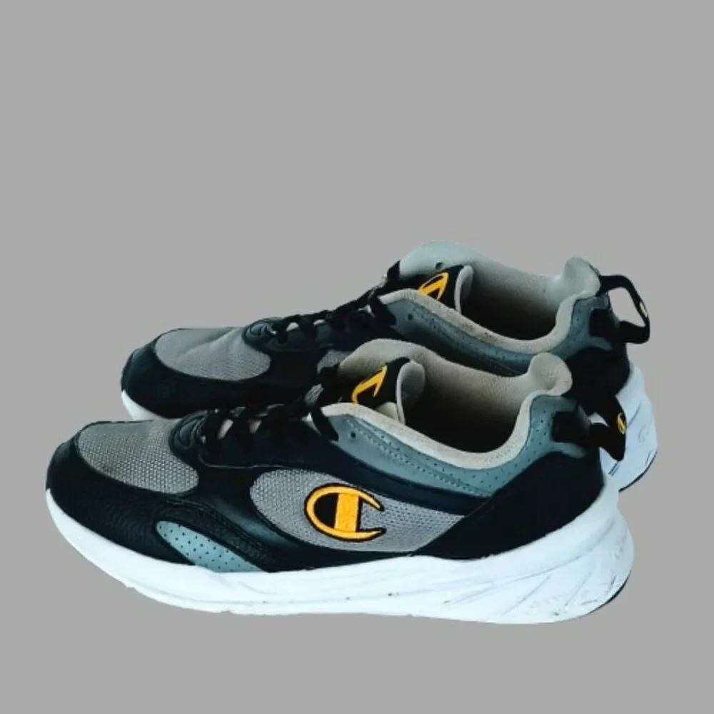 Champion Boys Low Top Sneakers 7Y Gray Black Mesh Sporty Tennis Shoes